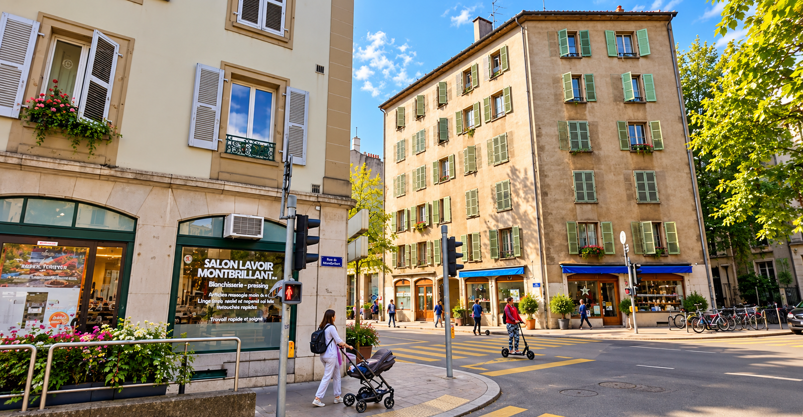 Vue extérieure du bâtiment à proximité de la rue de Montbrillant à Genève